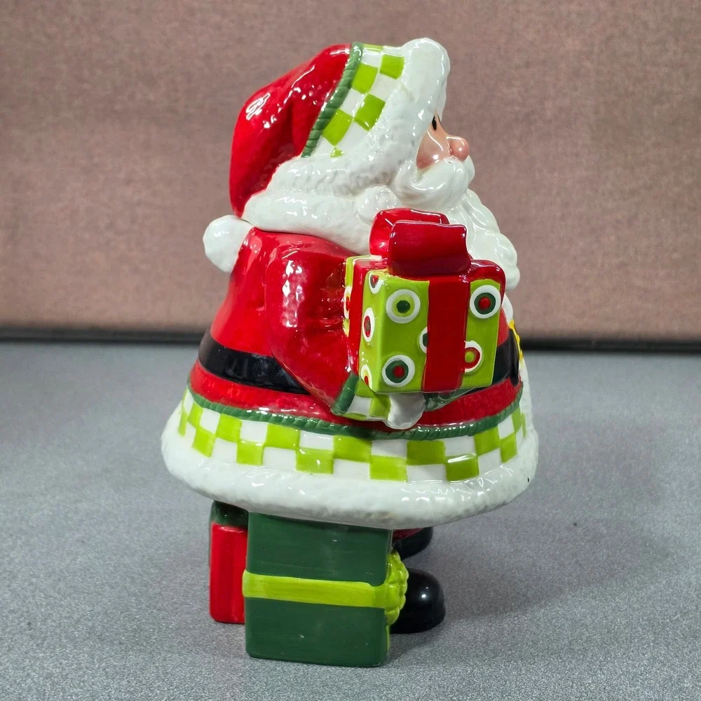Fitz and Floyd Holiday Cheer Santa Cookie Jar Red Green Excellent Handcrafted